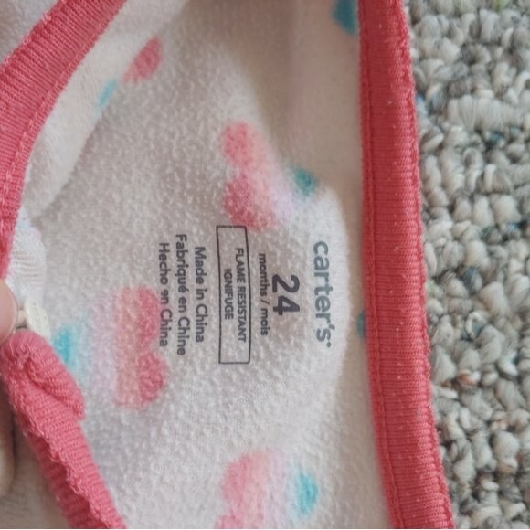 Carter's Heart Print Fleece Full Zip Pajamas Size 24 Months - Picture 3 of 4